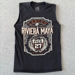 Pier 27 Cancun Riviera Maya Muscle Tee Mens Small Black Cotton Graphic Tank Top